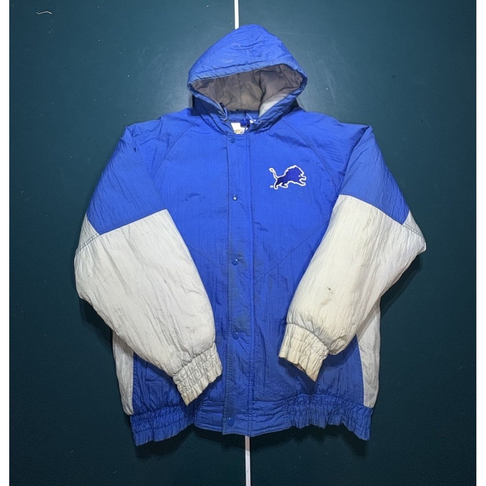 Vintage 90s Detroit Lions‎ NFL Gameday Puffer Jacket Men's XL Hooded Full Zip